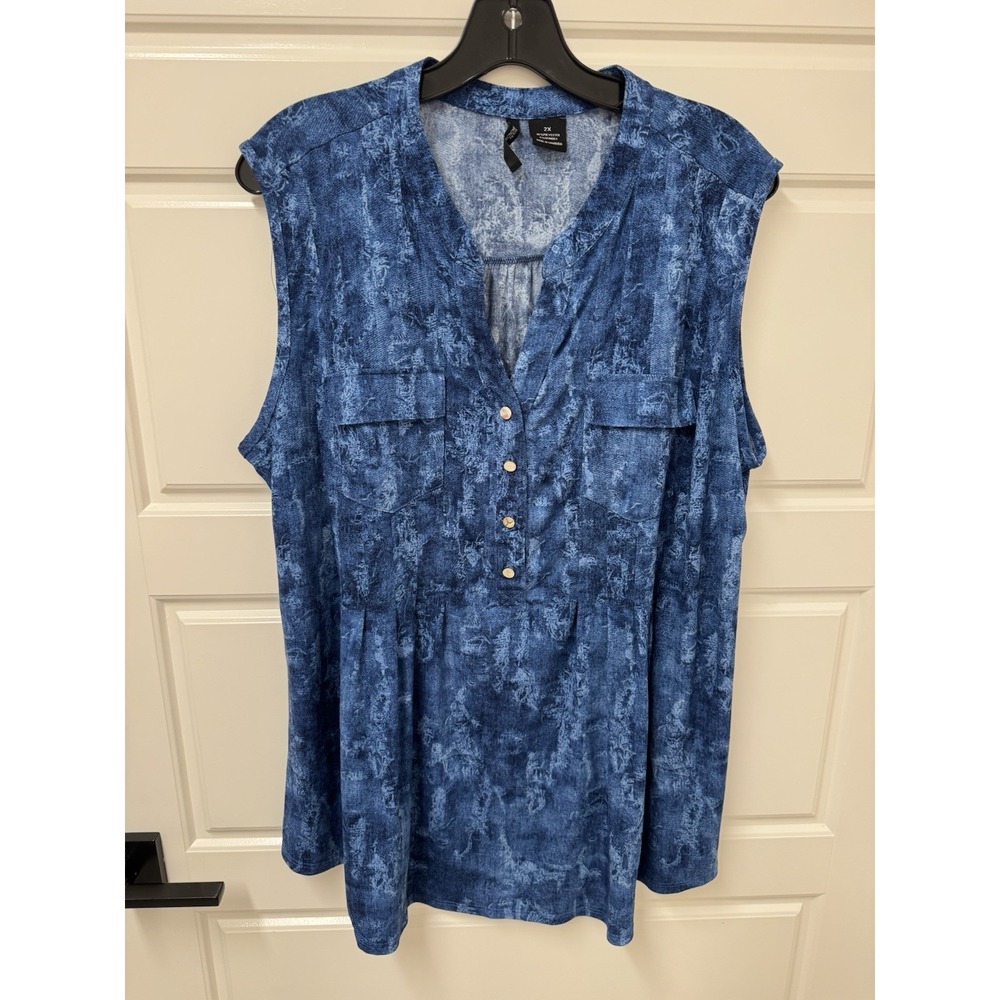 New Directions Blue Sleeveless Pullover Top Blouse Womens 2XP Petite Flowy A12